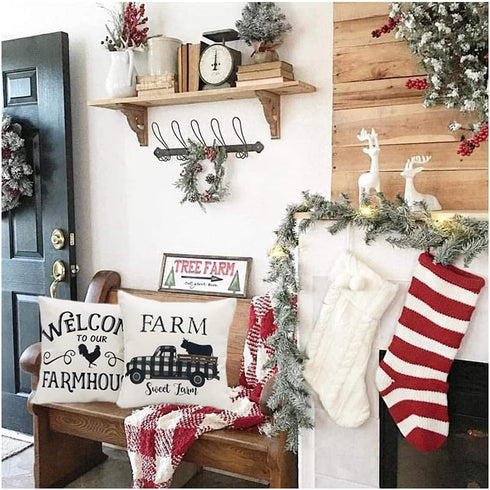 NYDECOR Farmhouse Throw Pillow Covers Quote Pillow Case Cotton Linen Rustic Farm Cushion Cover for Couch Sofa Bed 18x18 Set of 4 Farmhouse Decor Housewarming Gifts